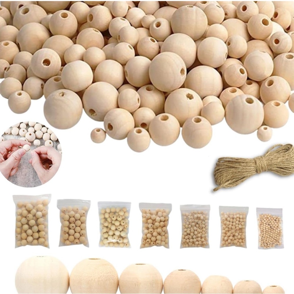 500 Wooden Beads for Crafting 7 Sizes 8MM - 20MM